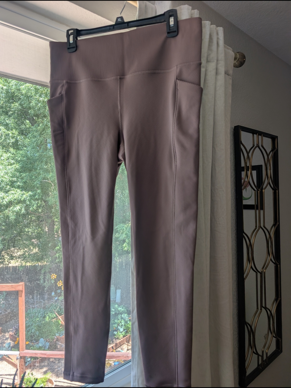 Athleta Salutation Rib Taupe High-Rise Leggings with Side Pockets